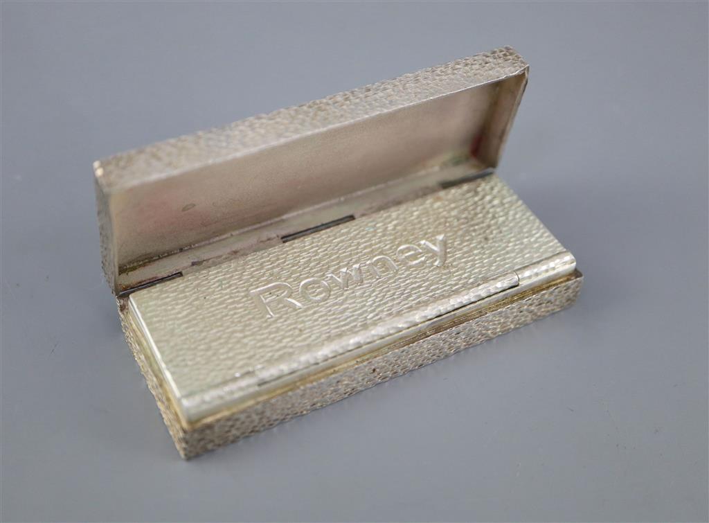 A 1970s textured silver rectangular paint box and brush for Rowney, to commemorate the Queens Silver Jubilee,